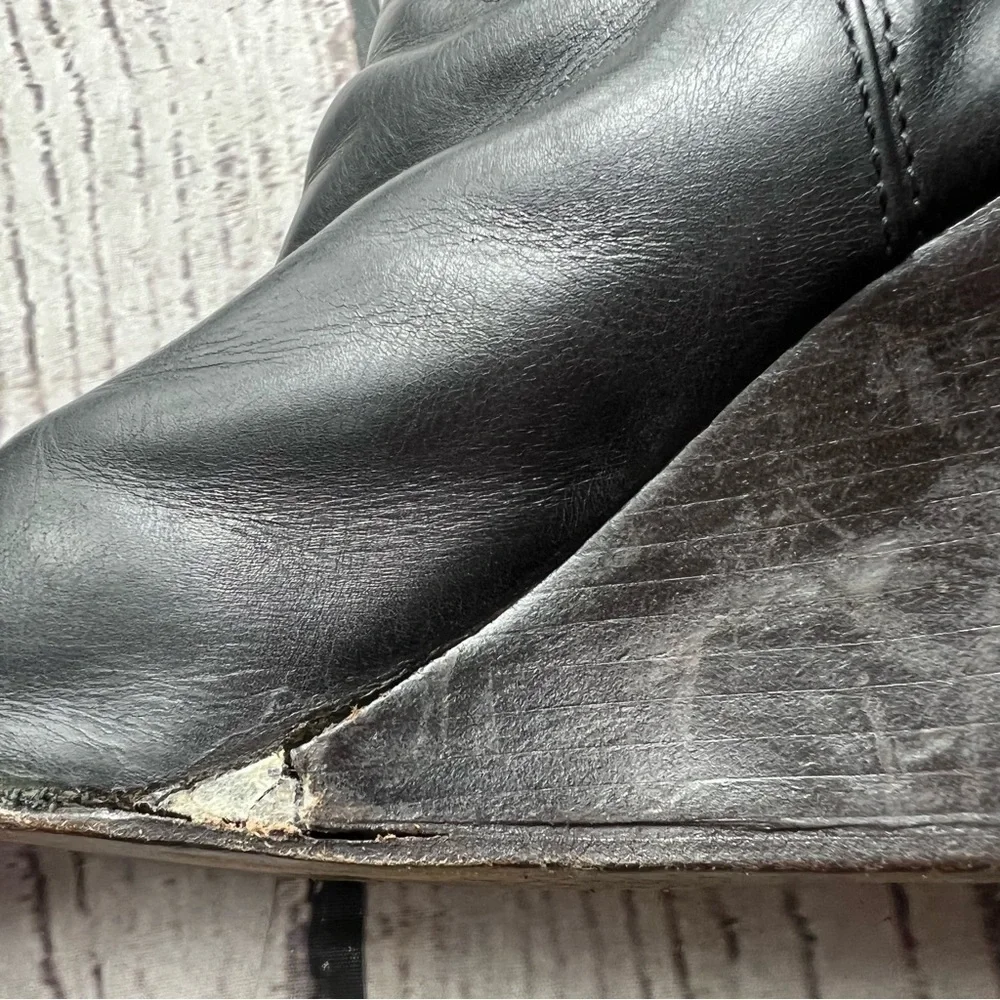 Tory Burch Black Irene Wedge Equestrian Leather Calf Boots/Booties